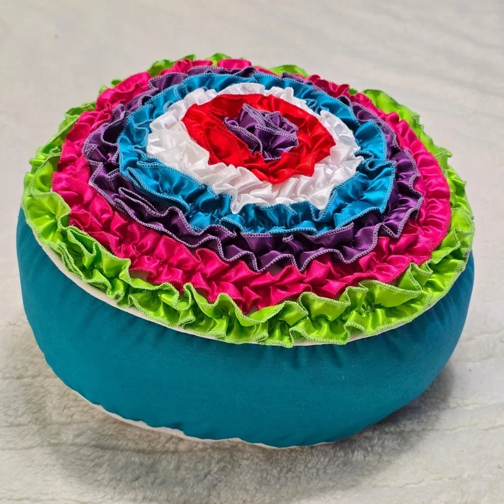 Round Ruffle Throw Pillow Teal Accent Teal Multi Color‎ Bright